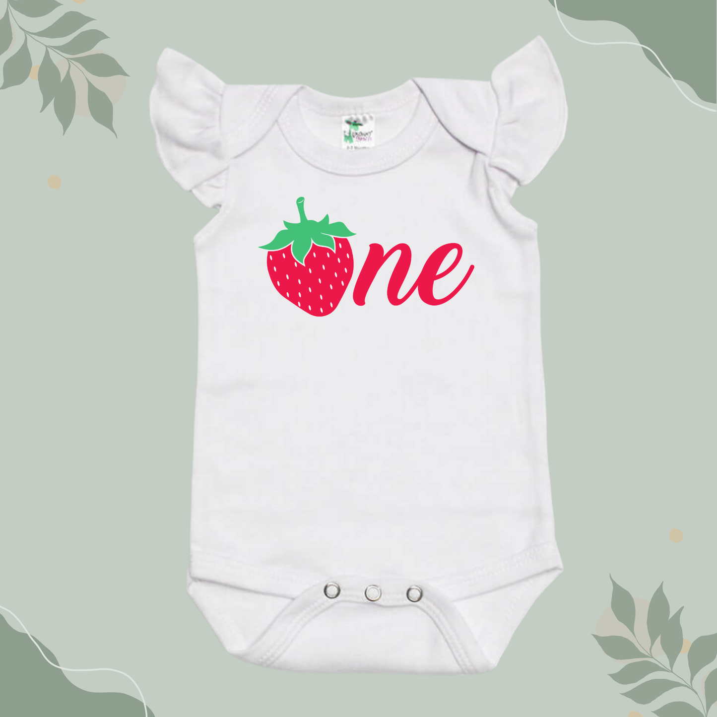 ONE Strawberry First Birthday Flutter Onesie